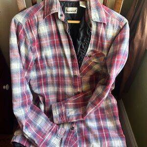 Red and White Plaid Quilted snap Button-Up Shirt